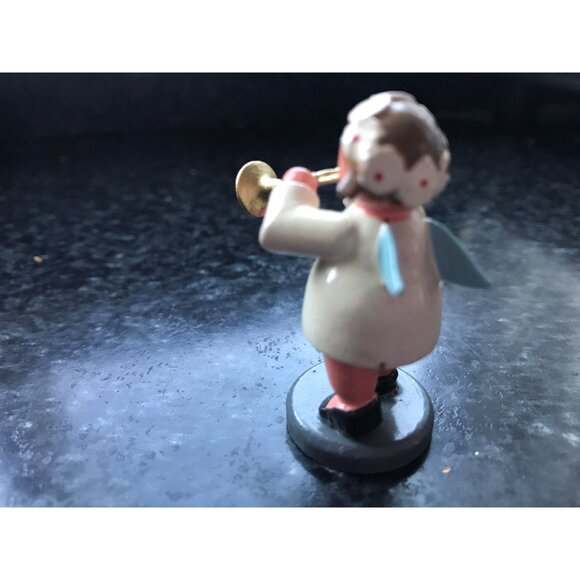 Vtg Christmas Wooden Music Angel Playing The Trombone Erzgebirge Made In Germany - Picture 5 of 8